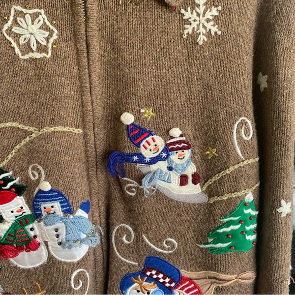 Snowman Christmas Holiday Embroidered Sweater Women’s Size Medium Full Zip - Picture 5 of 9